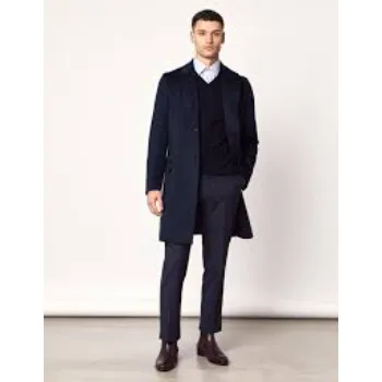 Men Blue Overcoat Vintage Long Trench Coat